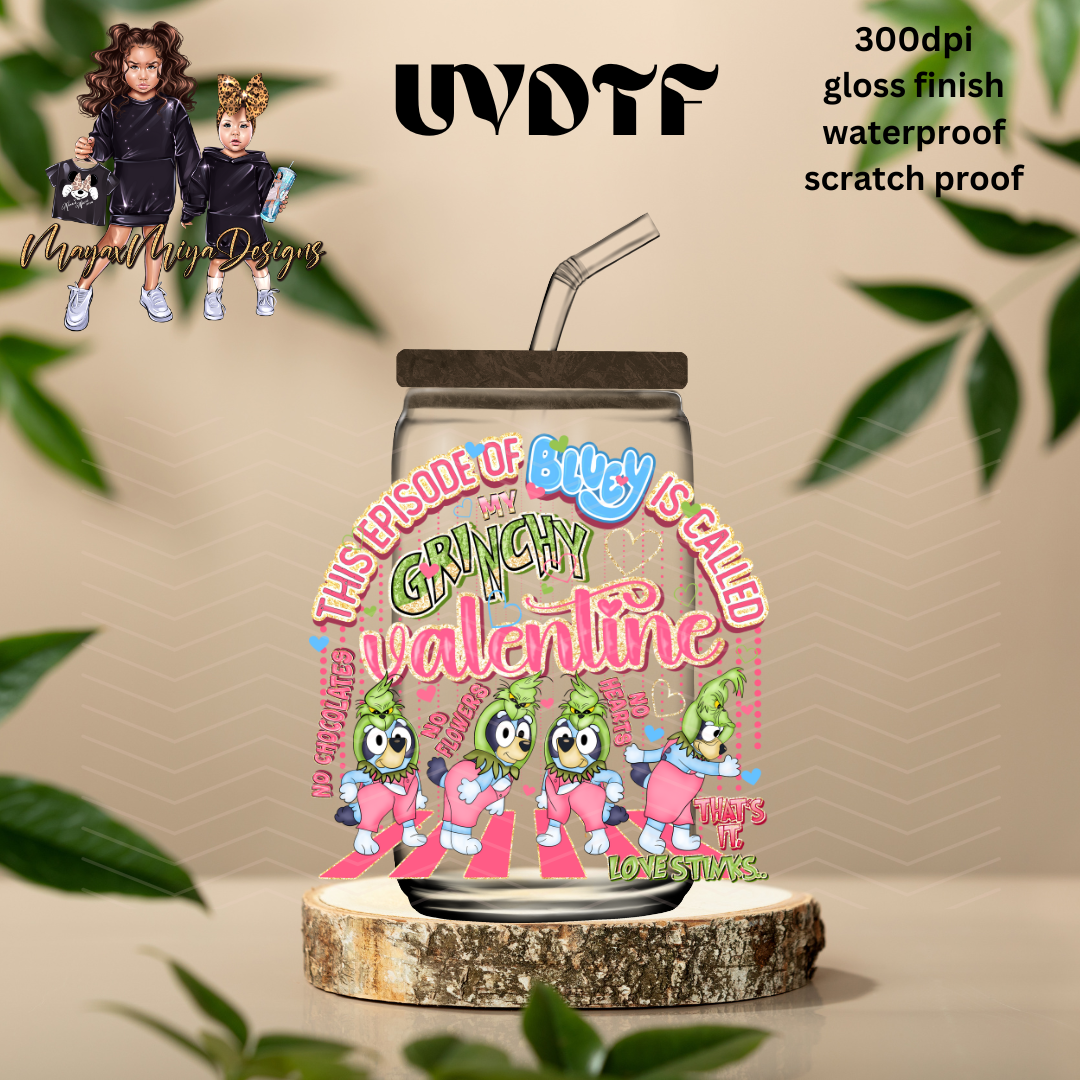 BLUE GRINCHY VALENTINE UVDTF DECAL