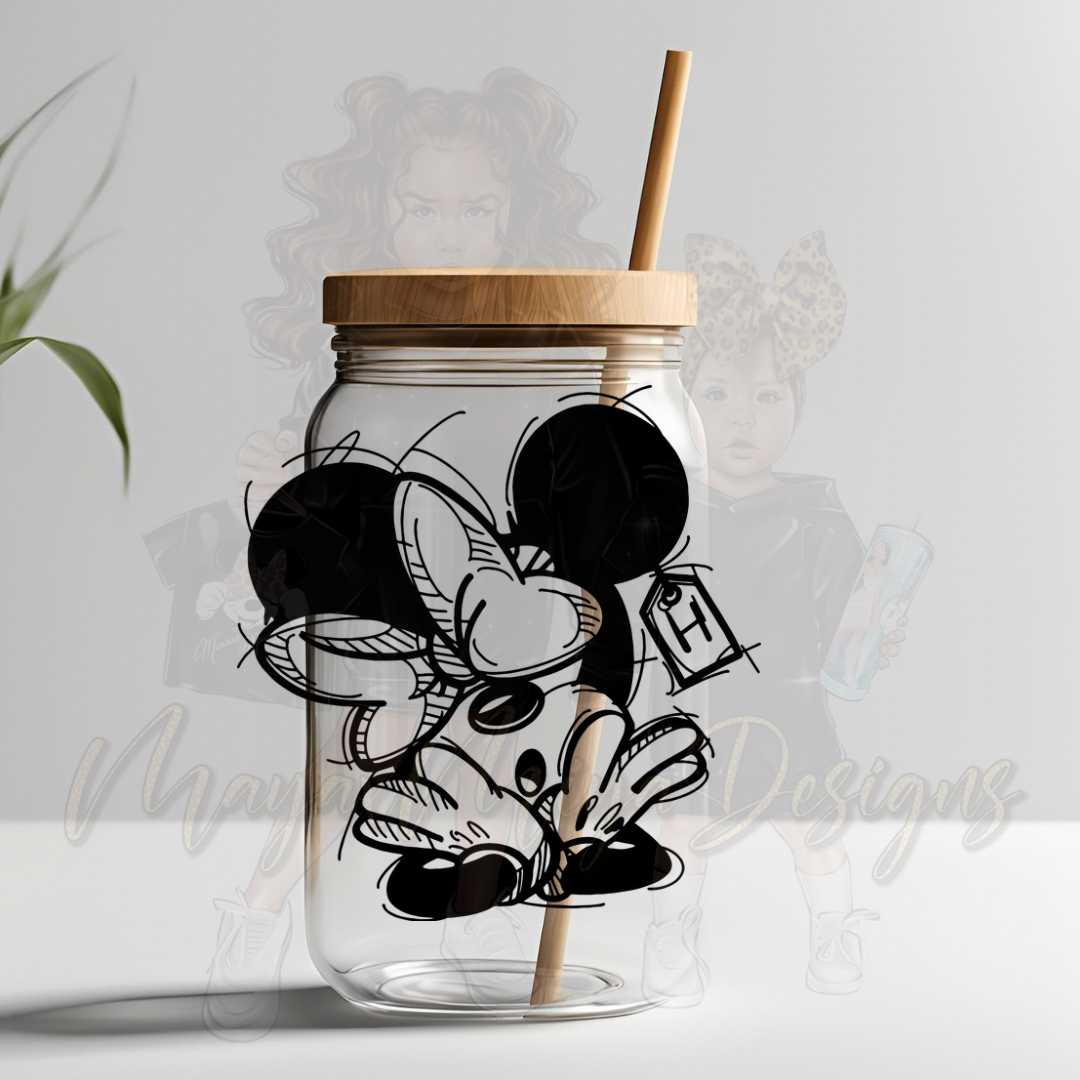 BLACK & WHITE GIRL MOUSE UVDTF DECAL