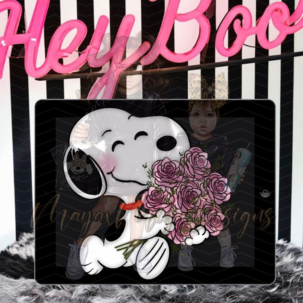 SDOG WITH FLOWERS PNK PNG