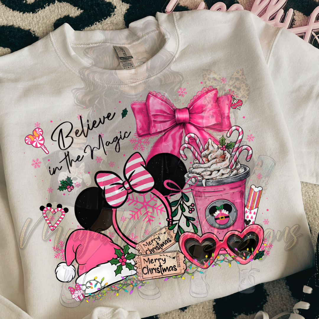M GIRL MOUSE PINK BELIEVE IN MAGIC DTF TRANSFERS