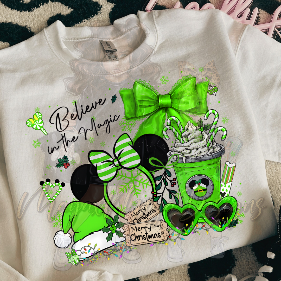 M GIRL MOUSE GREEN BELIEVE IN MAGIC DTF TRANSFERS