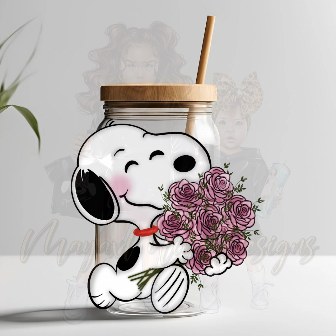 SDOG WITH FLOWERS PNK UVDTF DECAL