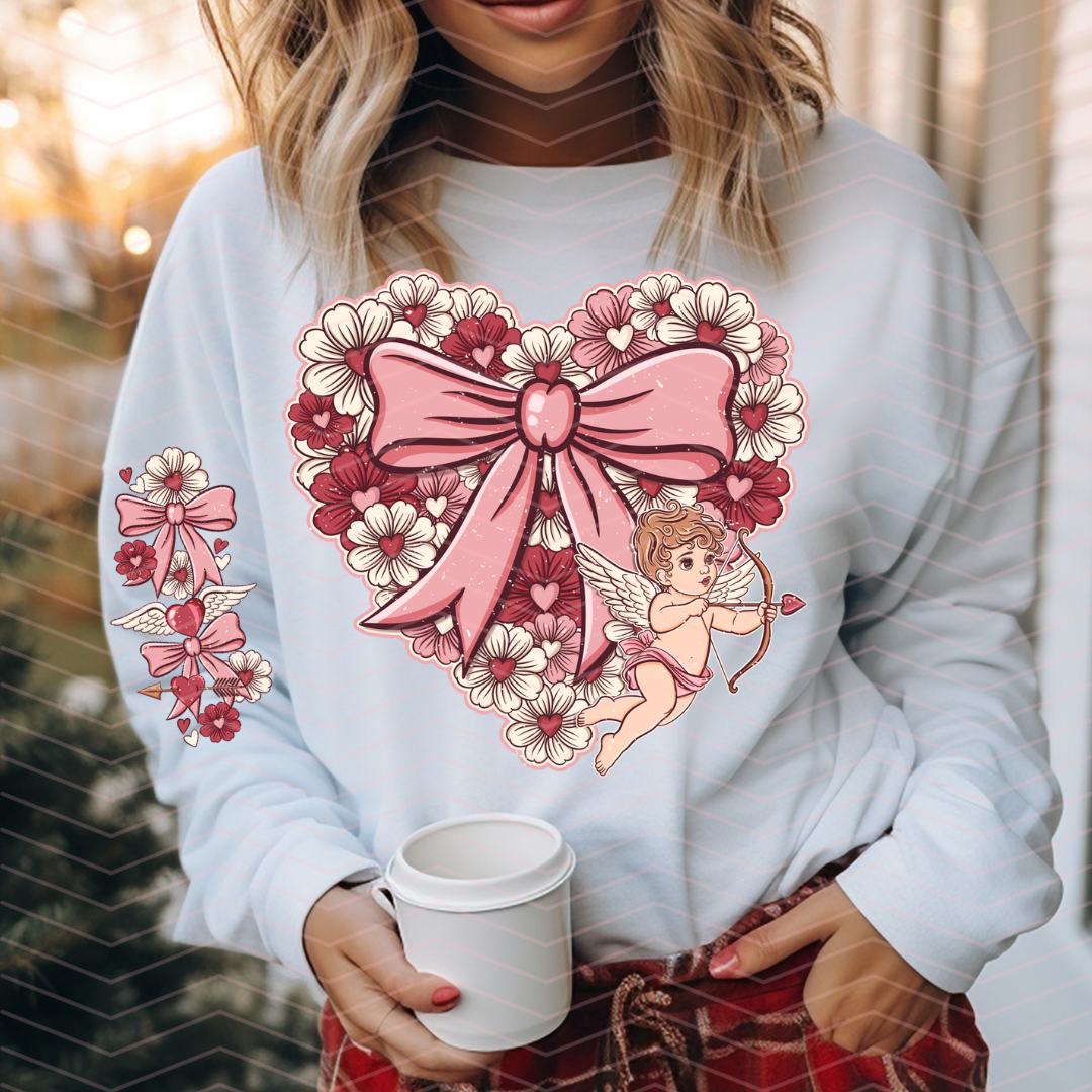 FLORAL HEART W/ BOW CUPID DTF TRANSFERS