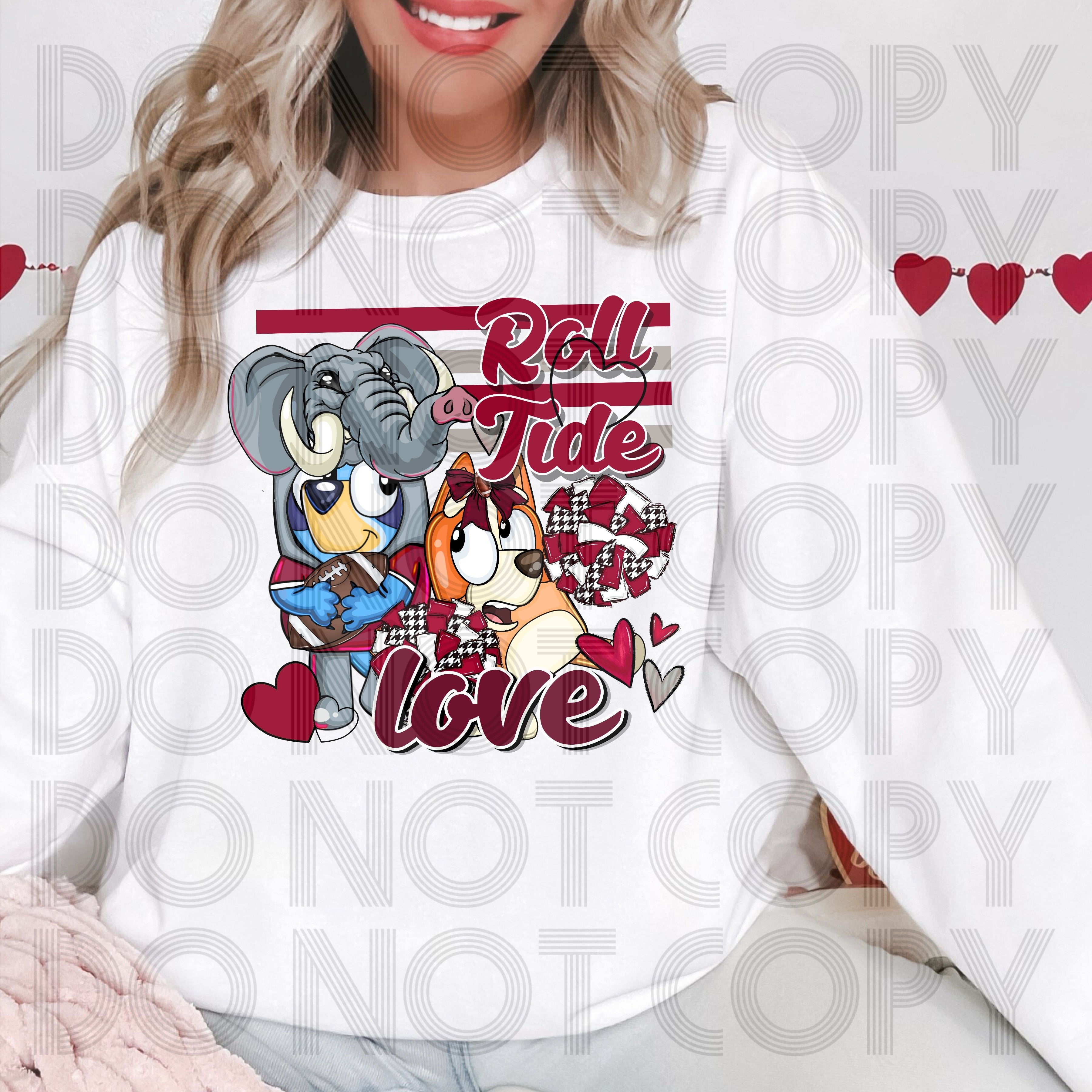 BLUE ROLL TIDE LOVE DTF TRANSFERS NO POCKET NO SLEEVE