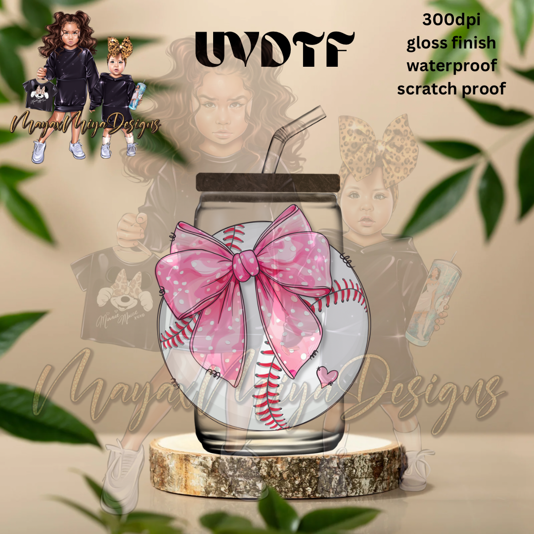 PINK BOW BASEBALL UVDTF DECAL