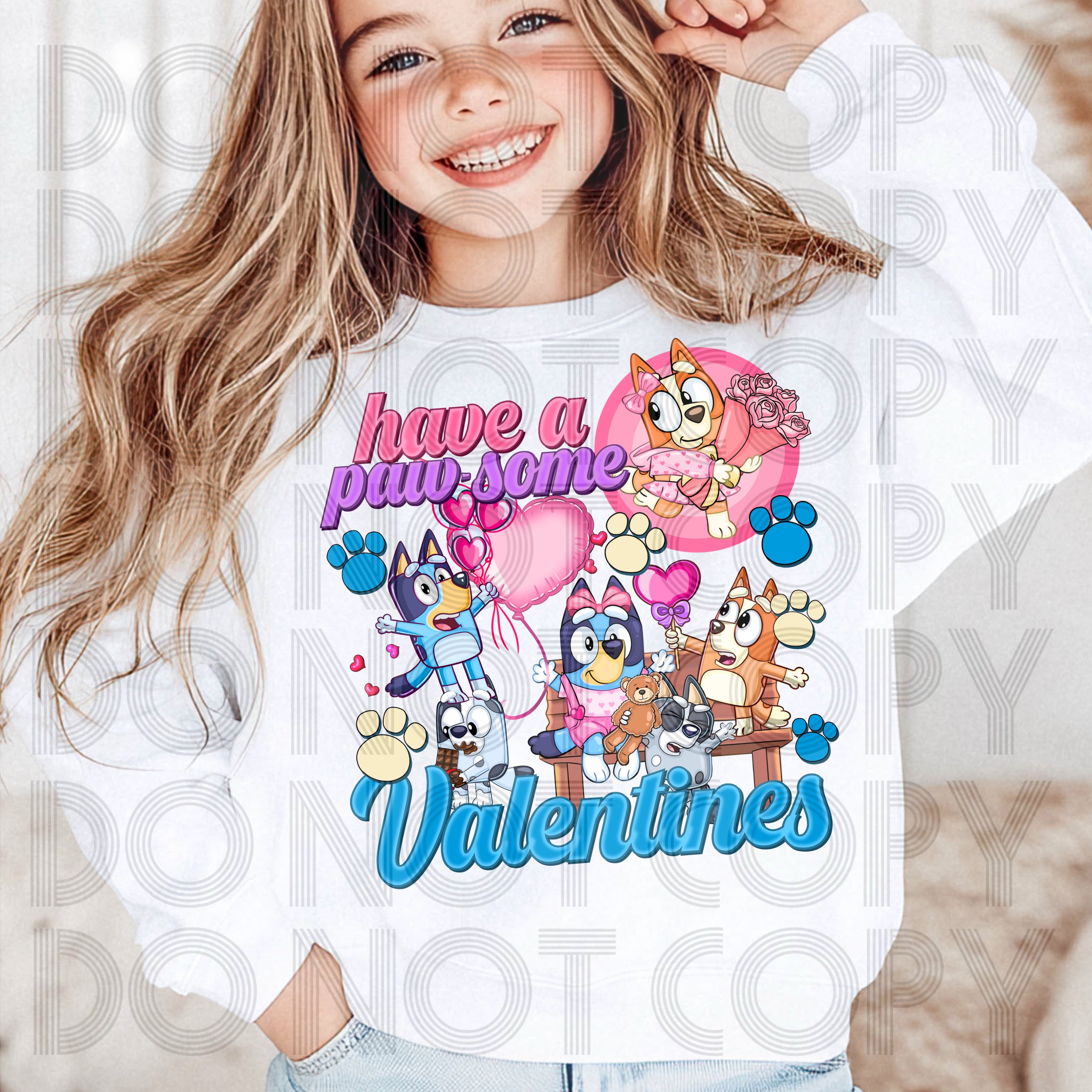 BLUE HAVE A PAW SOME VALENTINES PINK DTF TRANSFERS