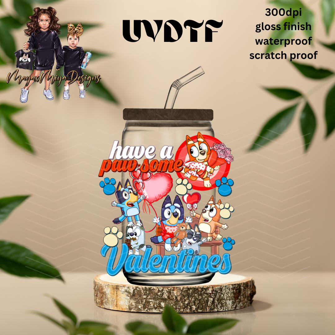 BLUE HAVE A PAW SOME VALENTINE RED UVDTF DECAL
