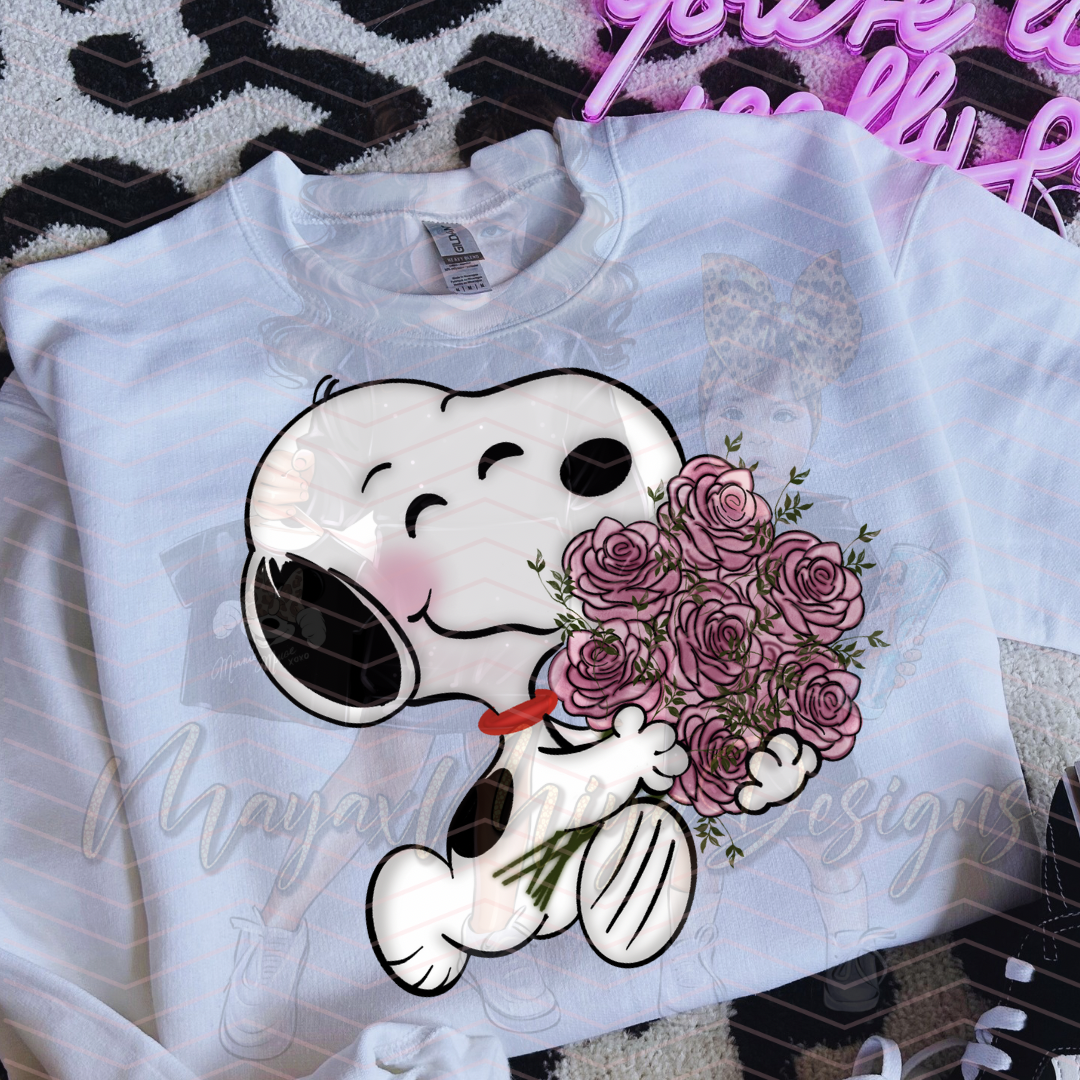 SDOG WITH FLOWERS PNK DTF TRANSFERS