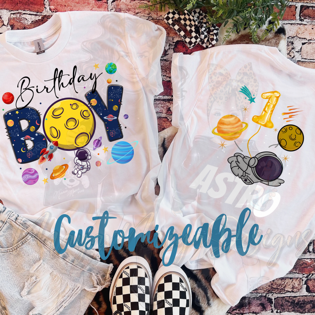ASTRONAUT BIRTHDAY BOY CUSTOMIZEABLE  DTF TRANSFERS